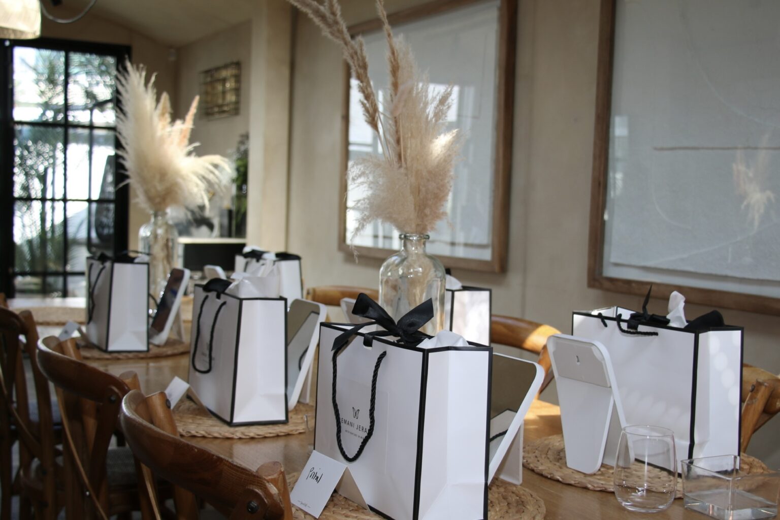 Emani Jeram gift bags set out for guests